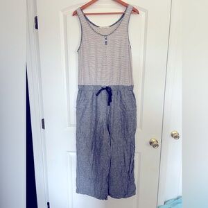 Woolrich Linen Blend Wide Leg Grey and Striped Jumpsuit